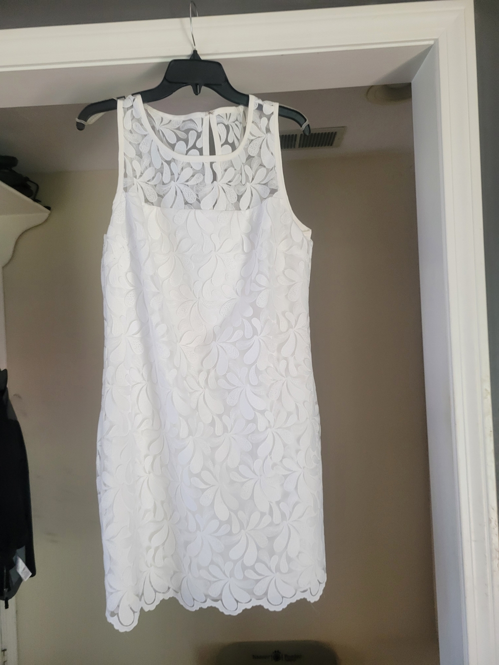 Trina Turk White Floral Lace Midi Sheath Dress